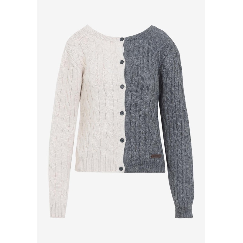 Bi-Color Cable-Knit Cardigan Gray wrtwit_IT 42