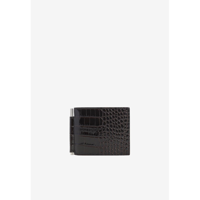 Croc-Embossed Bi-Fold Wallet Brown Onesize