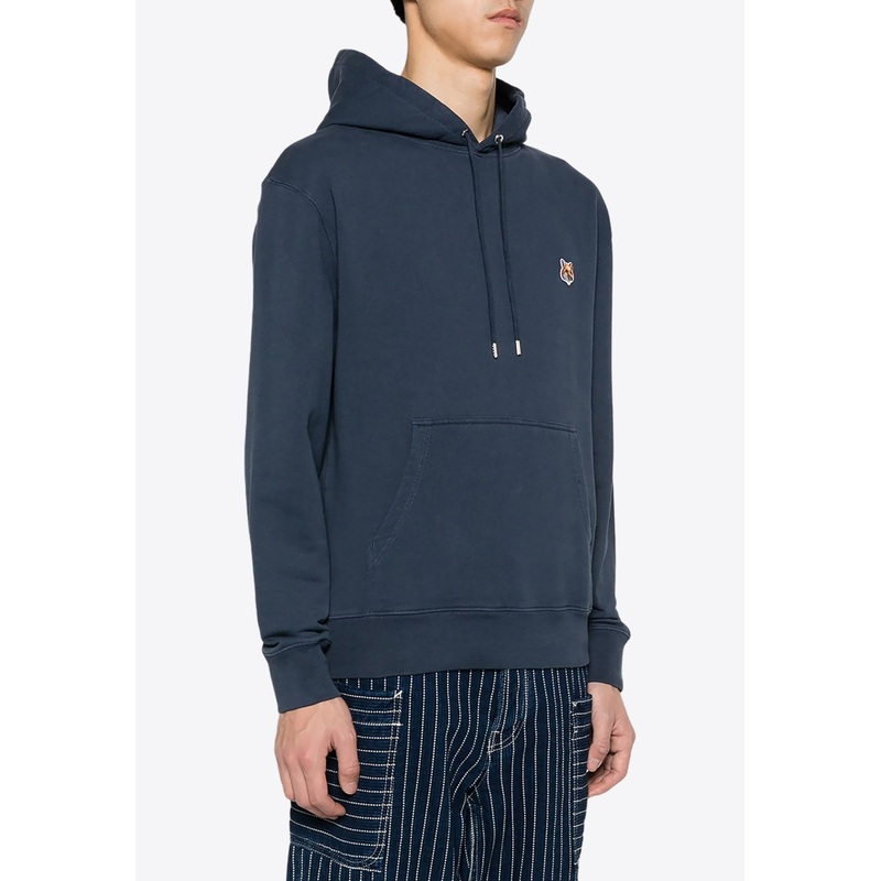 Fox Logo-Patch Drawstring Hoodie Blue mrtwstd_S