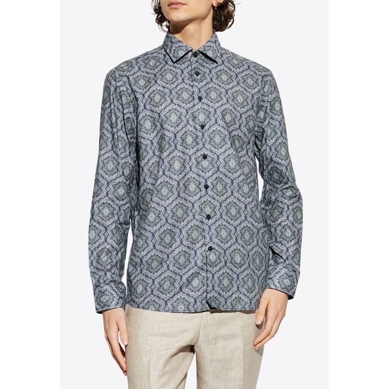 Geometric Pattern Long-Sleeved Shirt Blue mrtwshirtseu_EU 39