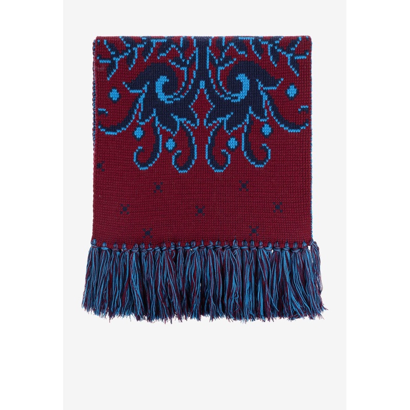 Paisley Pattern Fringed Wool Scarf Multicolor Onesize