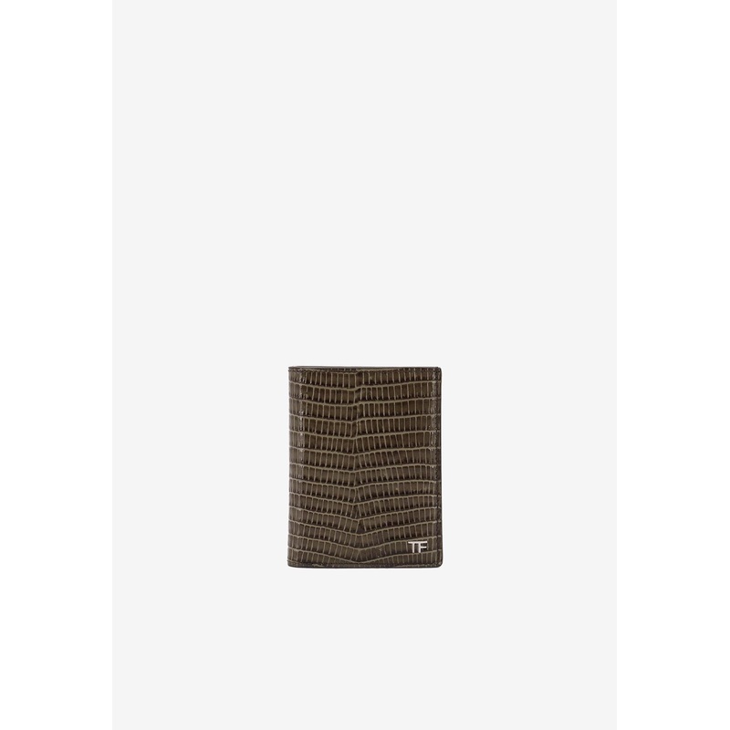 TF Croc-Embossed Leather Bi-Fold Wallet Brown Onesize
