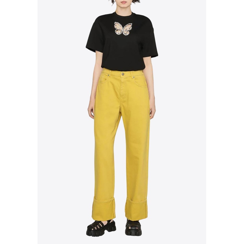 Turn-Up Cuffs Straight-Leg Jeans Yellow wrtwstd_S