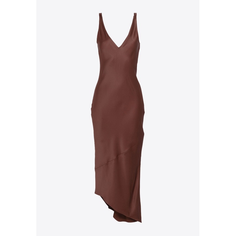 V-neck Satin Midi Dress Brown wrtwuk_UK 6