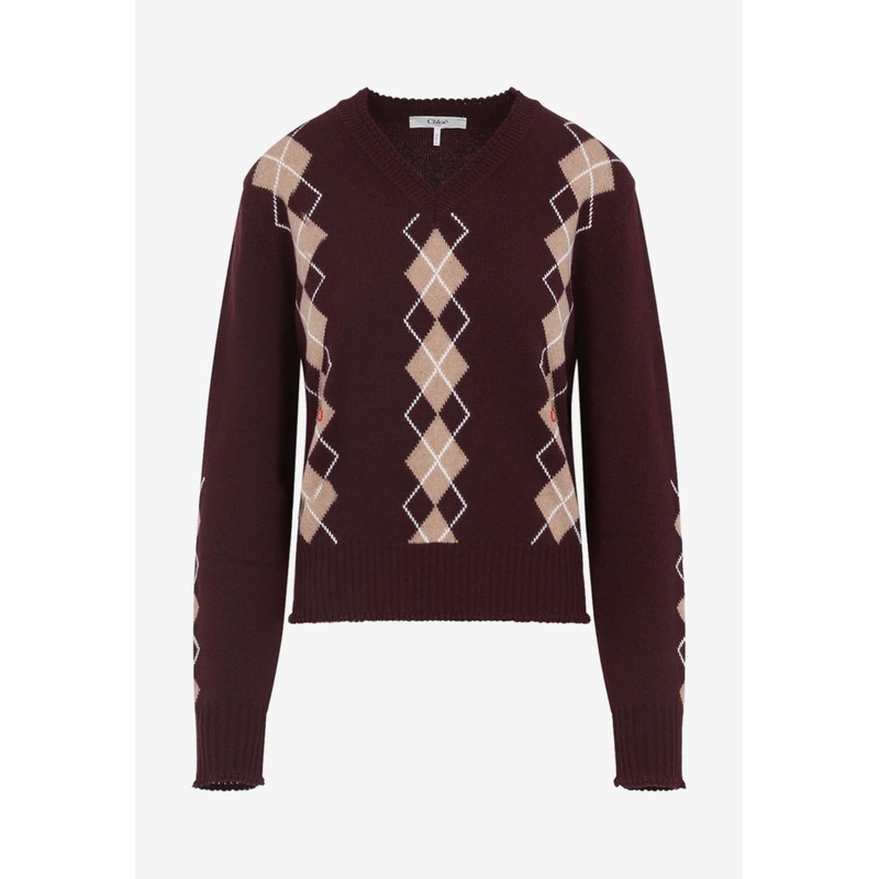 Argyle Jacquard Wool Sweater Burgundy wrtwstd_XS
