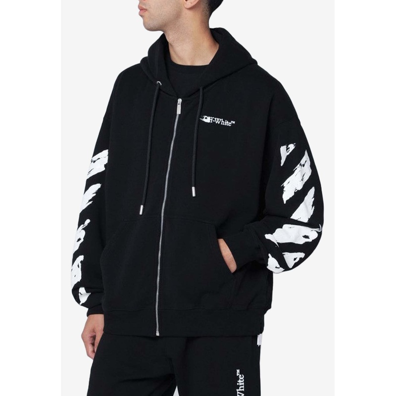 Brushstroke Arrow Print Zip-Up Hoodie Black mrtwstd_S