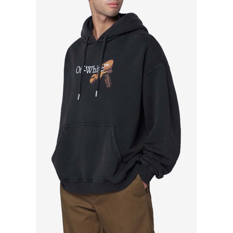 Cupid Arrow Print Faded Hooded Sweatshirt Black mrtwstd_M