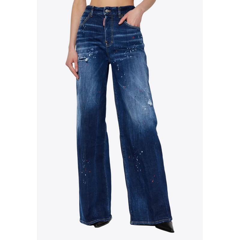 Distressed Wide-Leg Jeans Navy wrtwit_IT 34