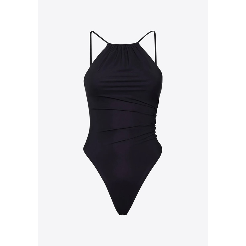 Halterneck Draped One-Piece Swimsuit Black wrtwit_IT 40