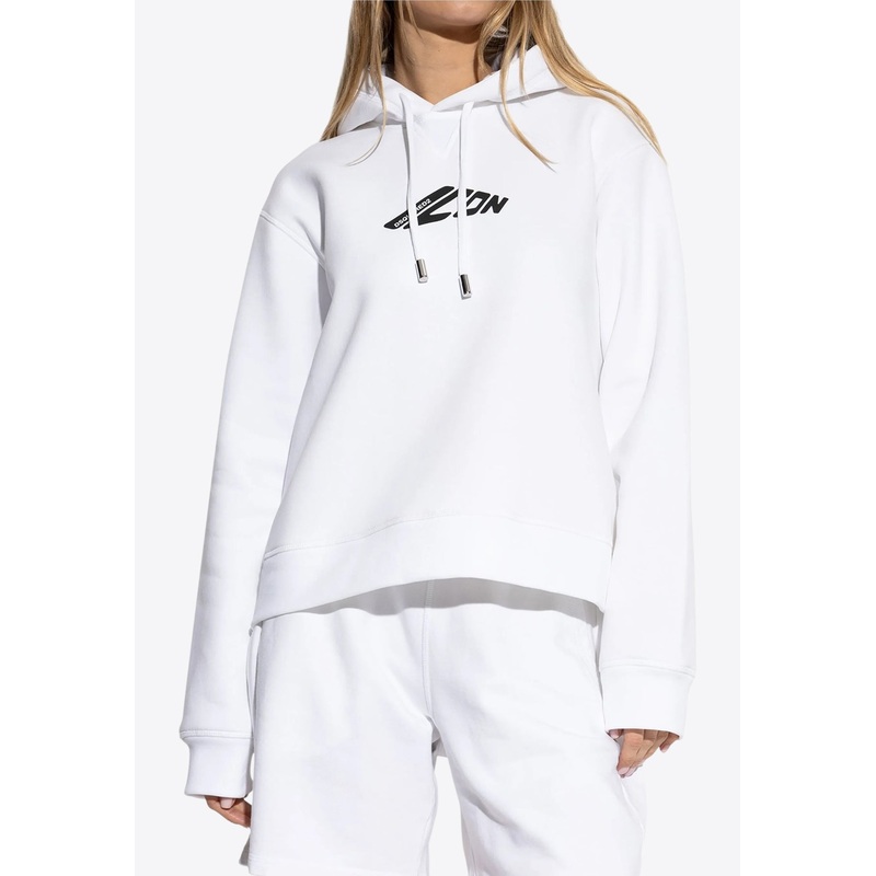 Icon Print Drawstring Hoodie White wrtwstd_XS