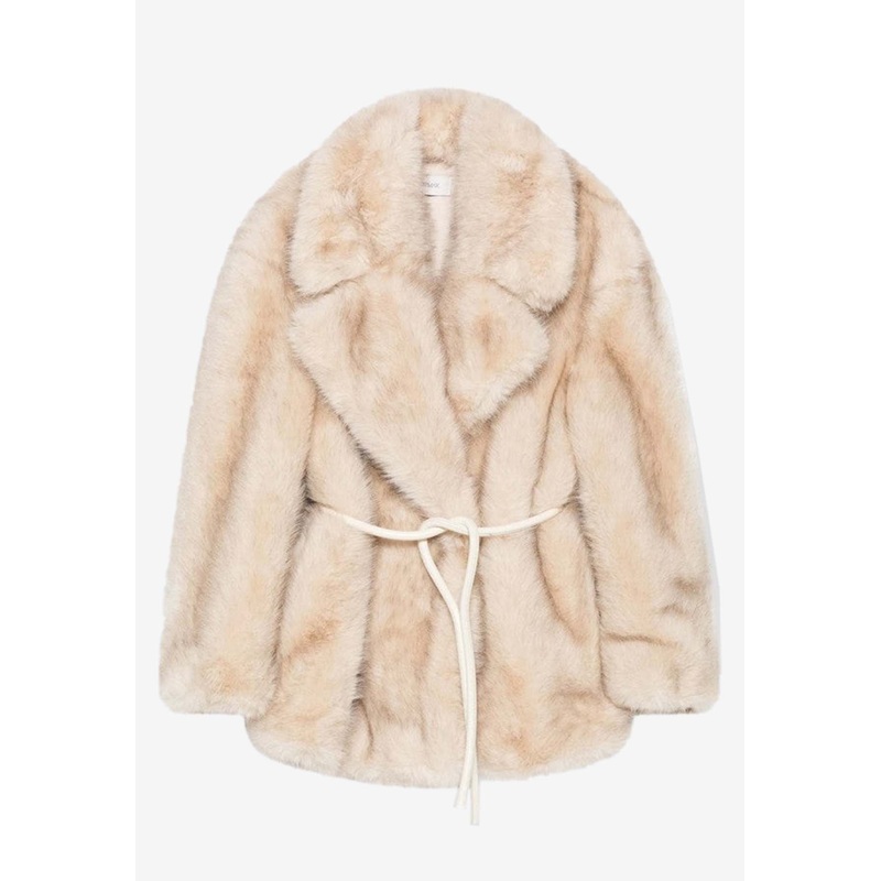 Rosaria Faux Fur Belted Coat Beige wrtwstd_XS