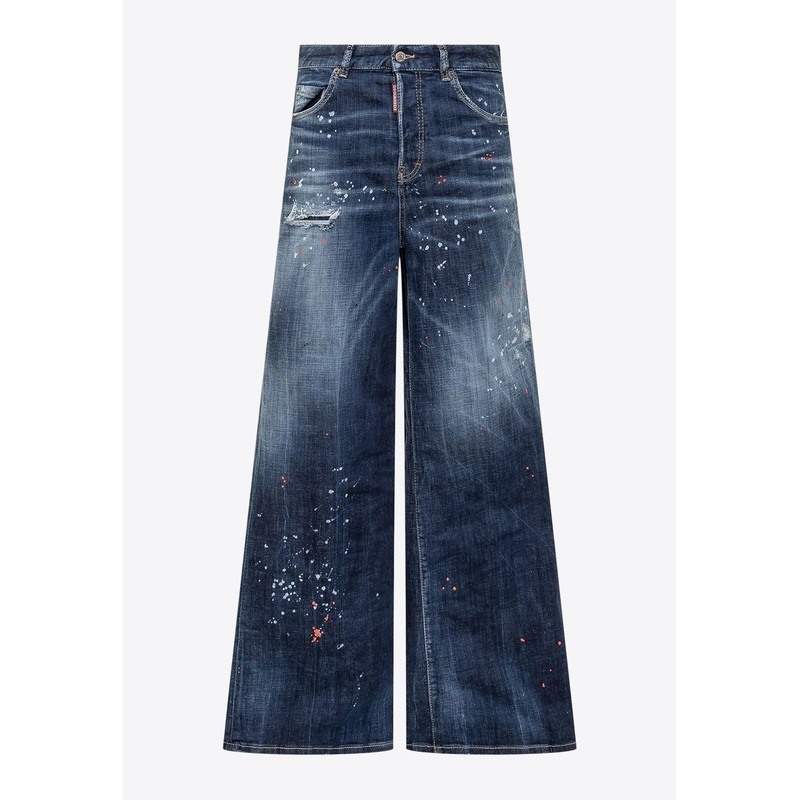 Traveler Paint Splatter Wide-Leg Jeans Navy wrtwit_IT 34
