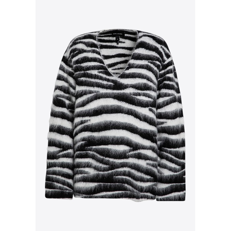 Zebra Pattern V-neck Sweater Monochrome wrtwstd_XS