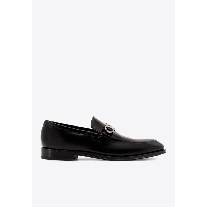 Gancini Shiny Leather Loafers Black mshoesus_US 6