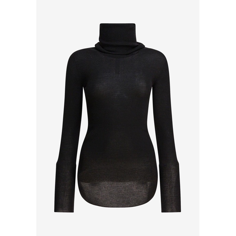 Turtleneck Wool Sheer Sweater Black wrtwstd_XS