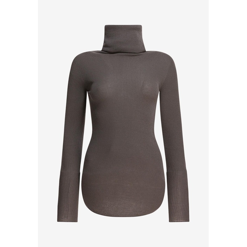 Turtleneck Wool Sheer Sweater Gray wrtwstd_XS