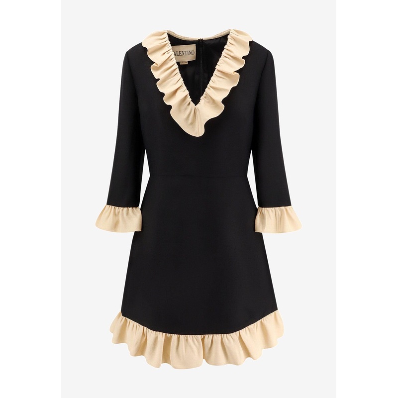 V-neck Ruffled Mini Dress Black wrtwit_IT 42