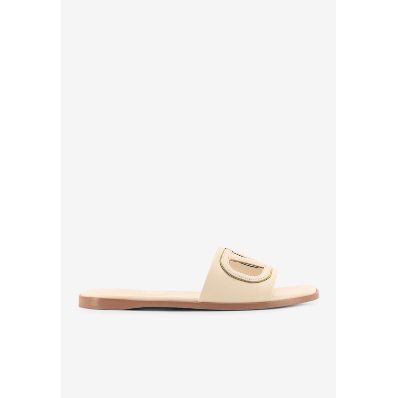 VLogo Cut-Out Leather Flat Sandals Cream wshoeseu_EU 36