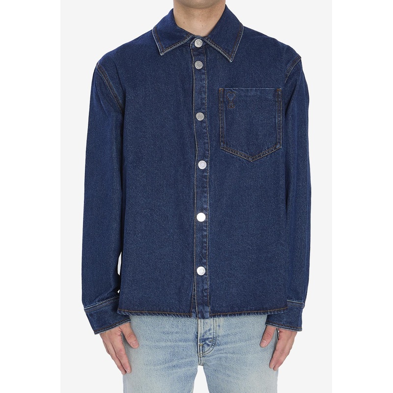Ami De Coeur Embroidered Denim Overshirt Blue mrtwstd_M