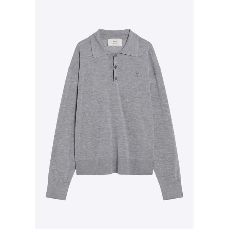 Ami De Coeur Wool Polo Sweater Gray mrtwstd_S