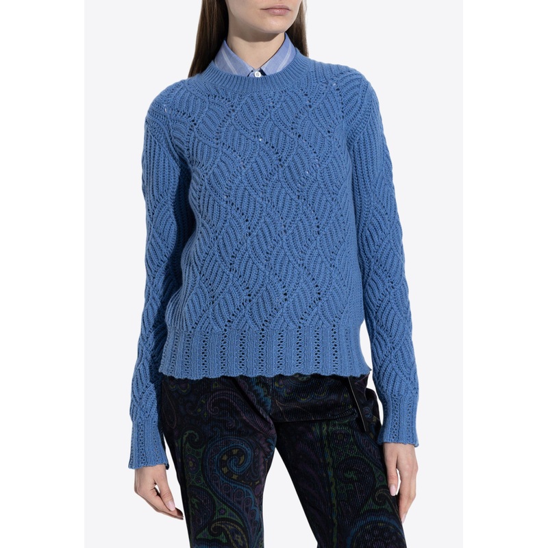 Cable Knit Cashmere Sweater Blue wrtwit_IT 38