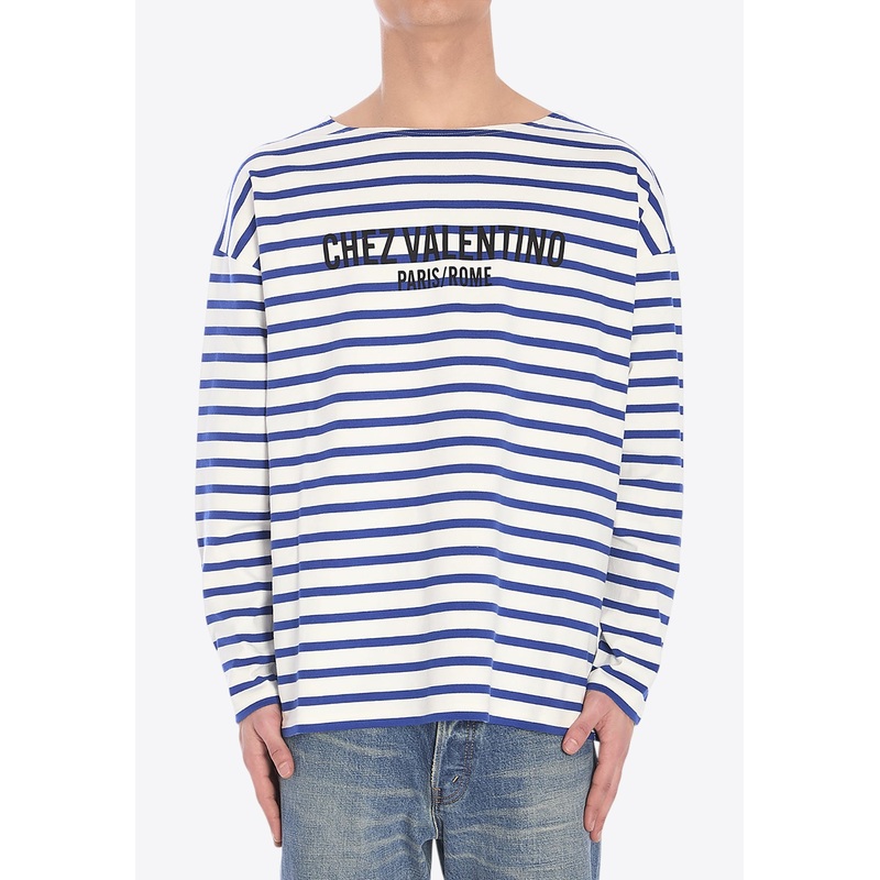 Chez Logo Long-Sleeved Stripe T-shirt Blue mrtwstd_L