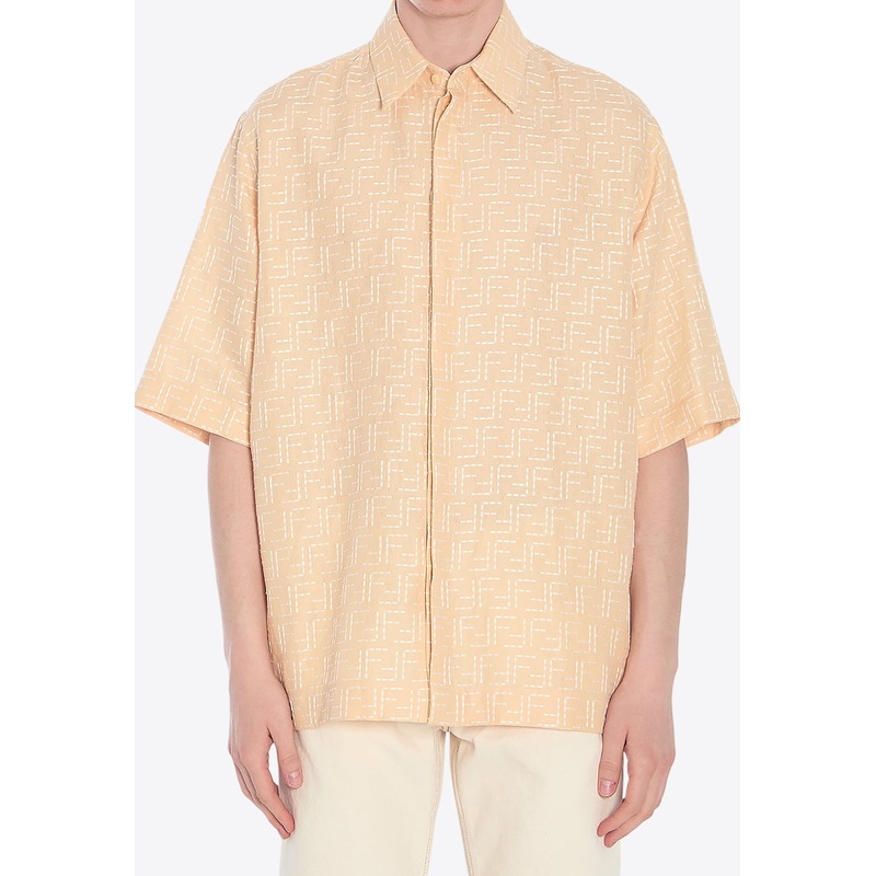FF Jacquard Linen Short-Sleeved Shirt Yellow mrtwstd_M