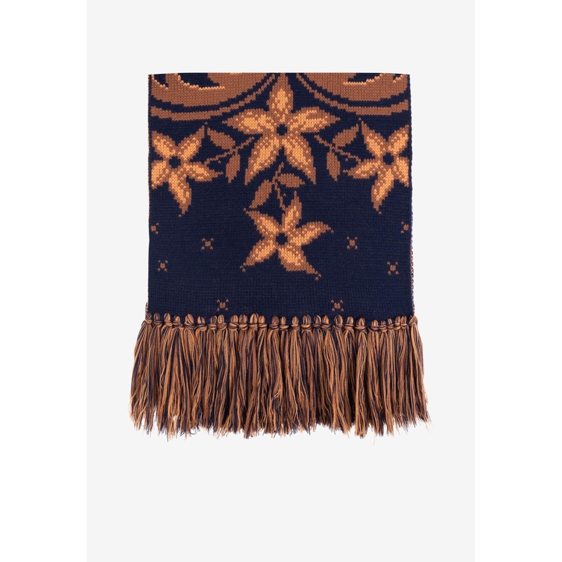 Floral Jacquard Fringed Scarf Navy Onesize