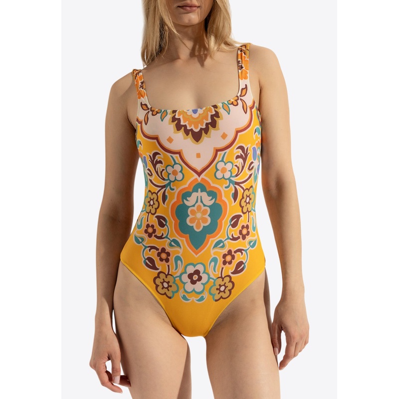 Floral Print One-Piece Swimsuit Multicolor wrtwstd_XS