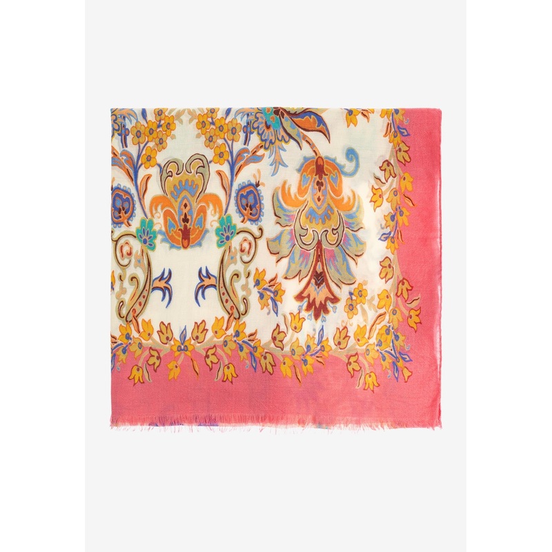 Floral Print Wool and Silk Scarf Multicolor Onesize