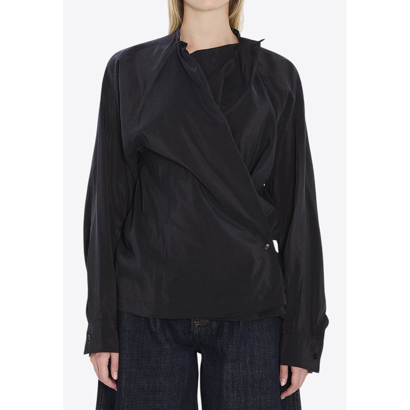 Twisted Long-Sleeved Silk Top Black wrtwfr_FR 36
