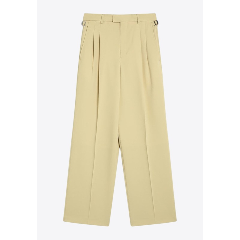 Wide-Leg Wool Tailored Pants Lime wrtwfr_FR 36