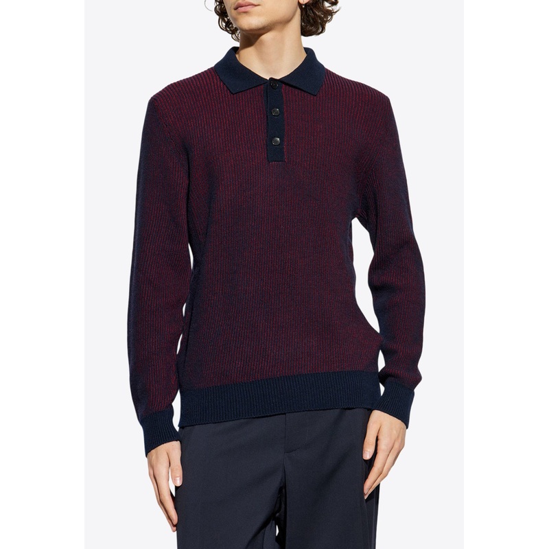 Wool Knit Long-Sleeved Polo T-shirt Burgundy mrtwstd_M