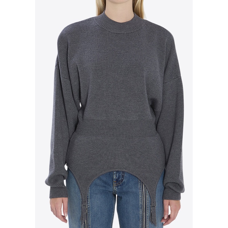 Wool Sweater with Garter Gray wrtwstd_S