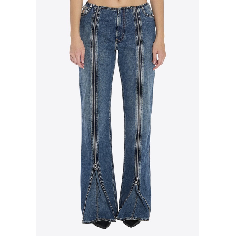 Zip-Up Flared Jeans Blue wrtwbottoms_26