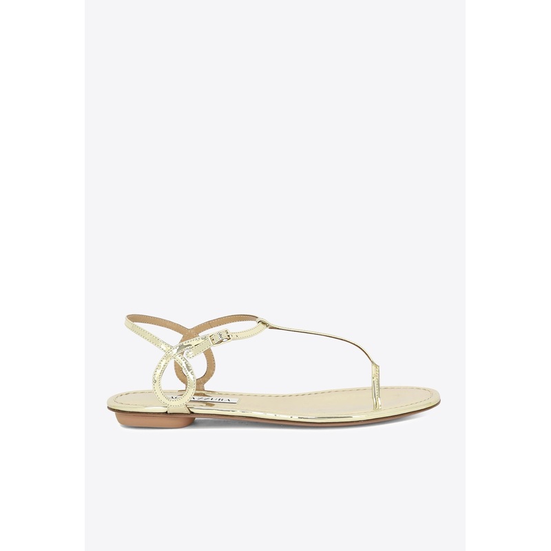 Almost Bare Metallic Leather Flat Sandals Gold wshoeseu_EU 41