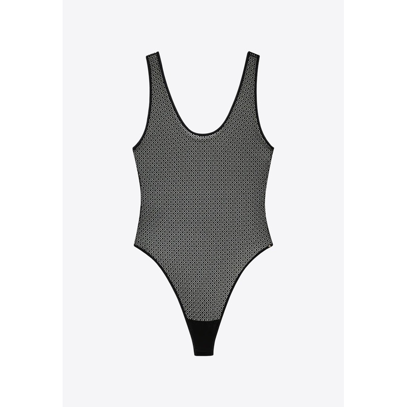 Alysha Geometric Sheer Bodysuit Black wrtwstd_XS