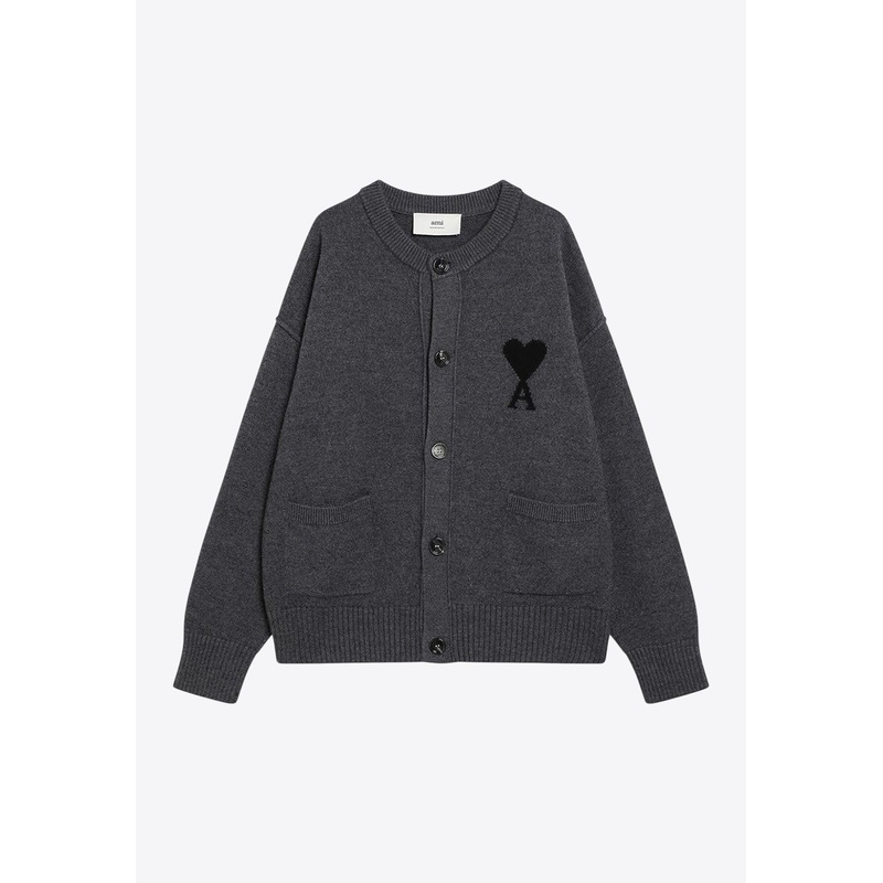 Ami De Coeur Intarsia Wool Cardigan Gray mrtwstd_M