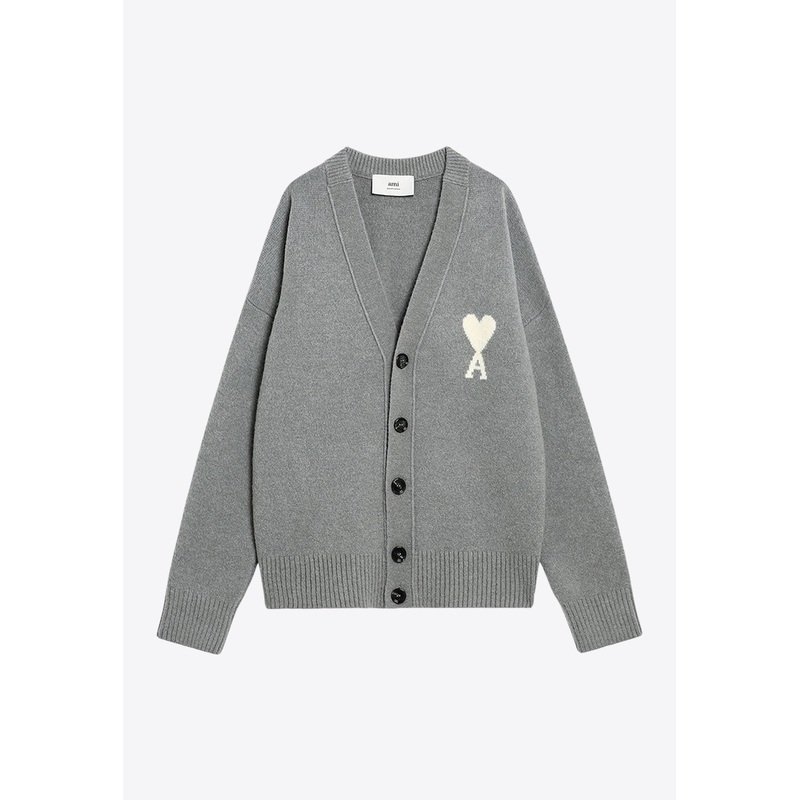Ami De Coeur Intarsia Wool Cardigan Gray mrtwstd_S