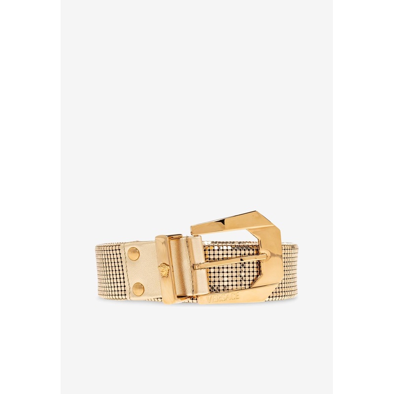 Chainmail-Embellished Metallic Belt Gold 65