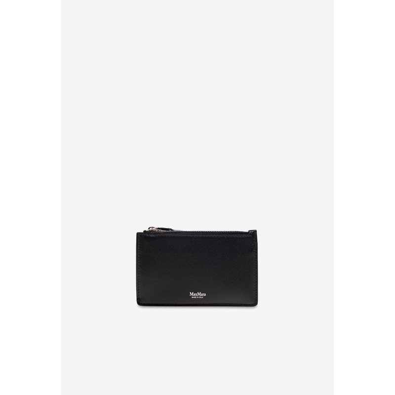 Stamped Logo Leather Zip Cardholder Black Onesize