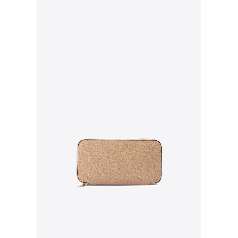Zip-Around Leather Long Wallet Beige Onesize