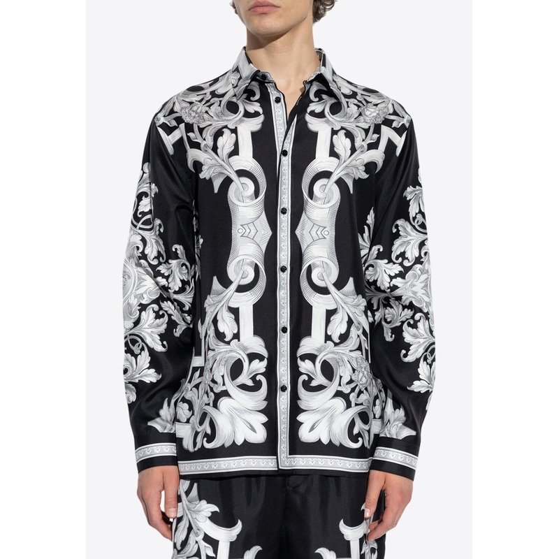 Barocco Print Long-Sleeved Shirt Black mrtwit_IT 46