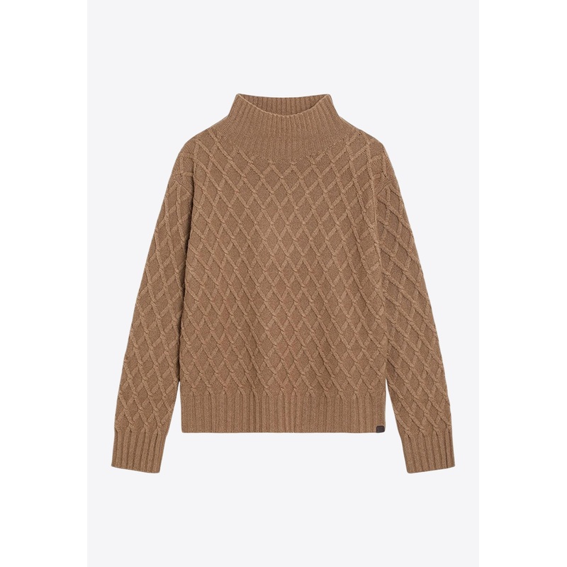 Cable Knit Turtleneck Sweater Camel wrtwstd_XS