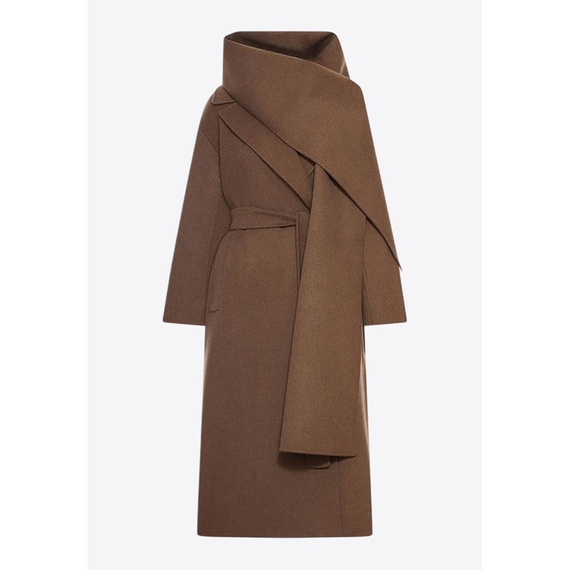 Cuore Wool Wrap Coat with Scarf Brown wrtwit_IT 38