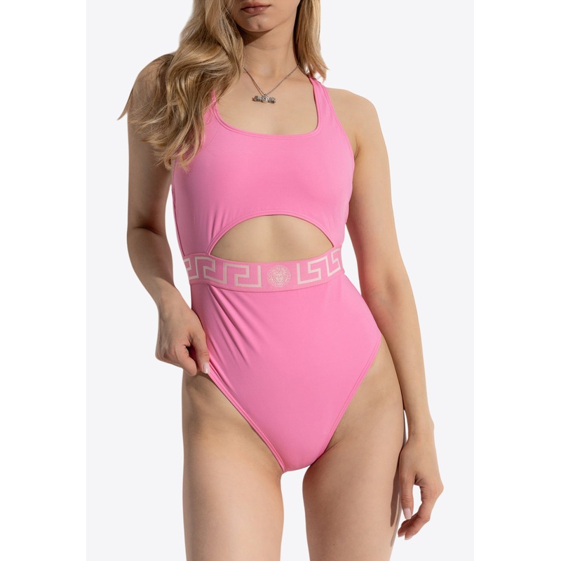 Greca Border One-Piece Swimsuit with Cut-Out Pink wrtwversacelingerie_1