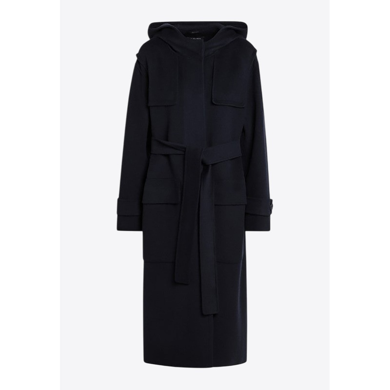 Rima Hooded Wool Coat with Belt Navy wrtwit_IT 38