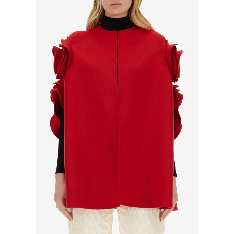 Rose Appliqu Cape in Wool and Cashmere Red wrtwit_IT 42