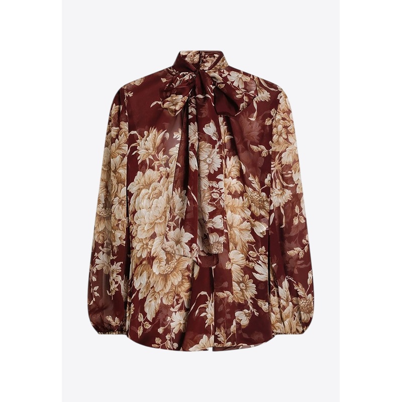 Rose Print Chiffon Blouse Multicolor wrtwit_IT 38