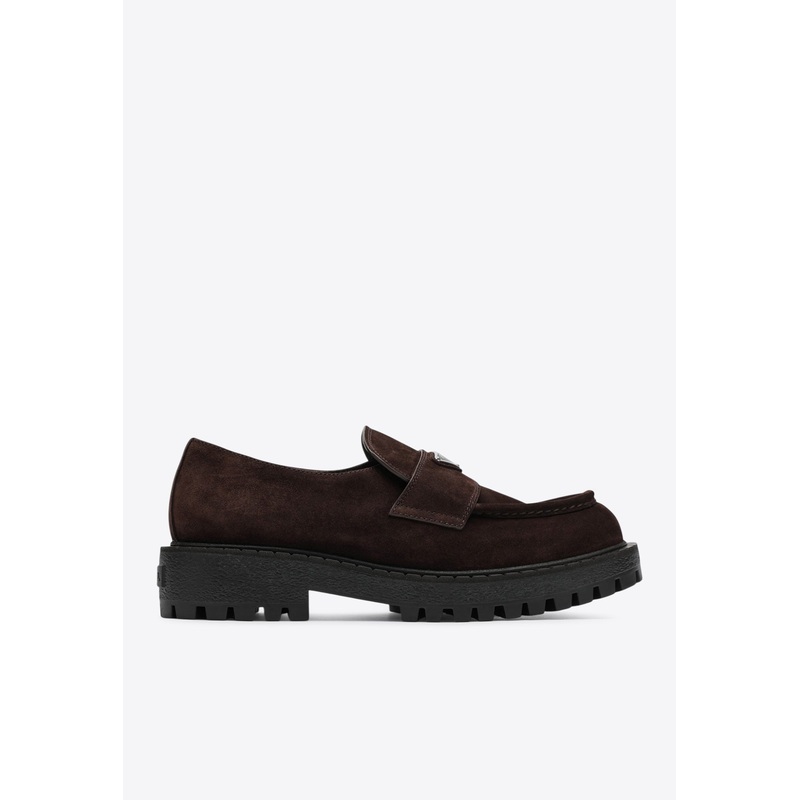Triangle Logo Suede Loafers Dark Brown mshoesuk_UK 6